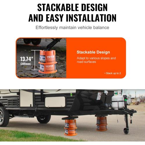 VEVOR Trailer Jack Block, 2000 lbs Capacity per RV Leveling Block, Polypropylene RV Camper Stabilizer Blocks, RV Travel Accessories Use for Any Tongue Jack, Post, Foot, 5th Wheels, 2-Pack