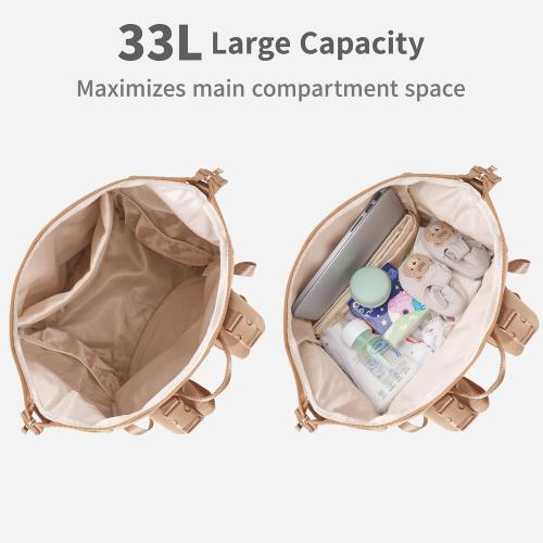 CEI-CEI Neoprene Diaper bag Backpack Waterproof Baby Changing Bags for Mom and Dad with Changing Pad Large Travel Maternity Tote with Insulated Pockets and Organised Compartments (Oat)