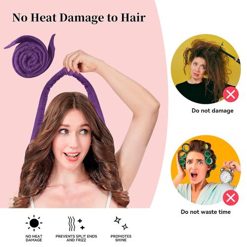 Flylipu Heatless Curling Rod Headband, Upgraded 60' Extra Long Soft Velvet Hair Curlers to Sleep In, No Heat Curls for Most Hair Types, Includes Directions (Purple, 1 Count)