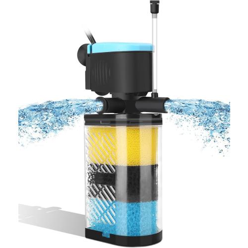 AquaMiracle Aquarium Filter 3-Stage in-Tank Filter Internal Fish Tank Filter Turtle Filter for 10-40 Gallon Fish Tanks with Dual Water Outlet & Aeration