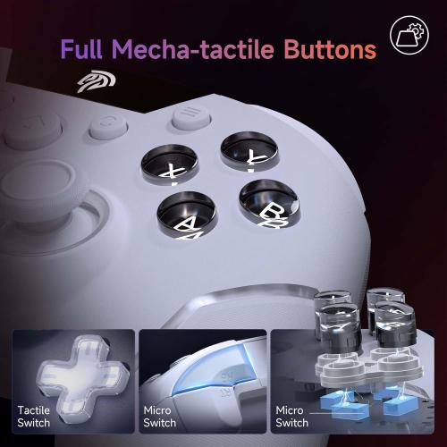 White EasySMX X20 Wireless Gaming Controller with RGB Backlit, 2-Stage Hall Effect Stick, 1000Hz Polling Rate, 6-Axis Gyro on Multi-Platform, Mech Buttons- Compatible with PC/Switch/Steam/Android