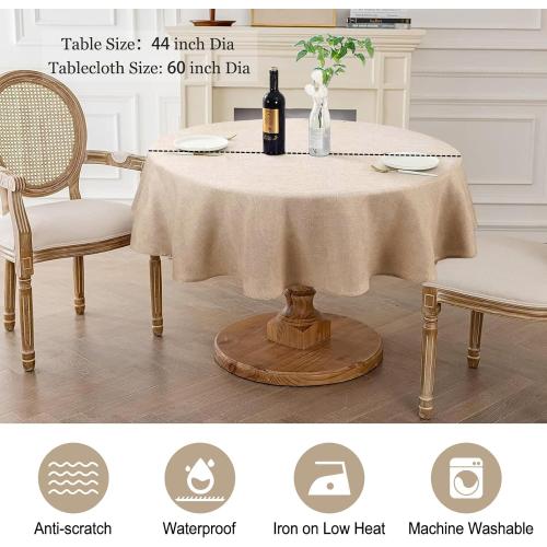 AUSSPVOCT 2 Pcs Textured Round Tablecloth 60 Inch for Dia 38’’ Tables - Waterproof Washable Wipeable Table Cloth Fabric Dining Table Cover for Birthday Party Farmhouse Outdoor Kitchen Tabletop Cover