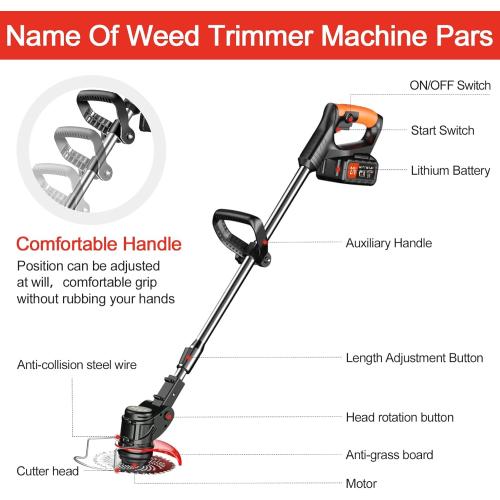Weed Wacker Battery Operated, 21V 2Ah Battery Powered Weeder String Trimmer with 2 Batteries and 3 Blades, Weeder Lightweight Powerful Weeder Battery Powered for Yard and Garden Weeder (Black)