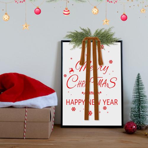 Hungdao 3 Set Christmas Bow Picture Frames Decorations Christmas Pine Branches and Bows Decor for Picture Photo Frames Holiday Xmas Home Wall Decoration (Camel)