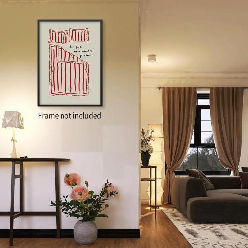 Lmuwecno Minimalist Funny Red Wall Art Retro Cute Fun Quotes Posters Trendy Mid Century Hand Drawn Painting Canvas Prints for Bedroom Dorm Wall Decor Unframed