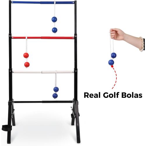 Outdoor Games Ladder Ball Set - Patented Assembly Free Portable Ladder Toss - Steel Frame Includes Carrying Case, 6 Bolas and Scoresheet