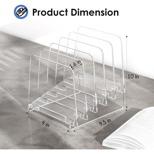 MaxGear Desk File Organizer, 5-Section Vertical Acrylic Filing Folders Holder Stand, Clear Incline Document Organizer Sorter Rack for Office School Home