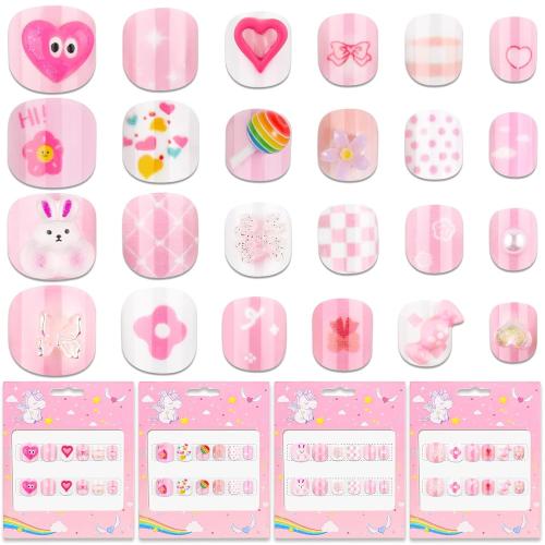 Mini Press on Nails Short, Thrilez Fake Short Nails Stick ons Cute 3D Acrylic Nail Set for Gifts