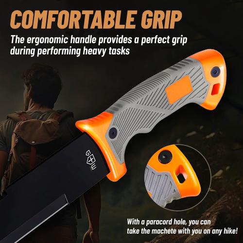 Machete with Saw 25 / 19 Heavy Duty Tool & Sheath - Ergonomic No-Slip Handle - Survival Knife with Serrated Blade - Machetes for Bushcraft Hunting Garden Cutting Trees and Yard Work