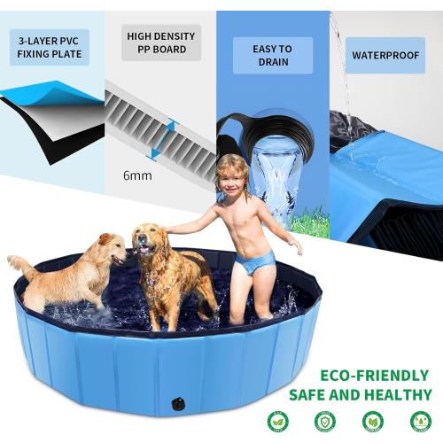 Foldable Dog Pool, 63 x 12 Kiddie Pool with Hard Plastic, Non-Slip Dog Bath Tub for Outdoor Backyard, Collapsible Dog Swimming Pool for Kids Dogs Pets (Blue)