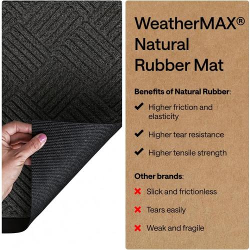GORILLA GRIP 100% Waterproof All-Season WeatherMAX Doormat US Designed Natural Rubber, Stain Fade Resistant, Low Profile Indoor Outdoor Door Mats, Easy Clean, 29x17 Gray Diamond