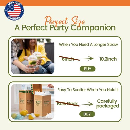 Plastic Straws 500 Pcs Individually Wrapped Clear Disposable Drinking Straw | 10.2 Long Made in USA - Straight Long Straws for Party, 0.23'' Diameter