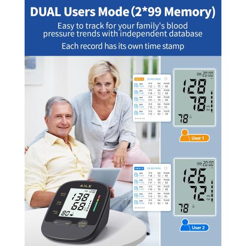AILE Upper Arm Blood Pressure Machine,High Blood Pressure Monitors for Home use with Adjustable Blood Pressure Cuff - Large LCD Screen,Dual Power Option