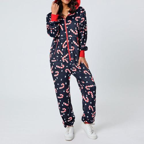 KMBANGI Women XL Christmas One Piece Pjs Hooded Fleece Jumpsuit with Pocket Zipper Romper Printed Pajamas Holiday Sleepwear