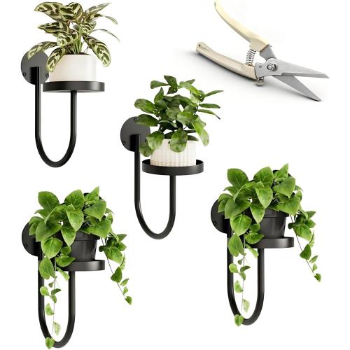 Hanging Planters for Indoor Plants with Garden Shears, 4 Pack Modern Wall Plant Holder & Plant Hanger Indoor, Metal Hanging Planter Set, Window Hanging Plant Holder & Plant Hanger for Home Decor, Black
