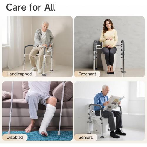 Toilet Safety Rails,Height-Adjustable Toilet Frame Width-Adjustable Toilet Handles Foldable Toilet Rail Provides Support for Seniors ， Pregnant ，Disabled （Gray）