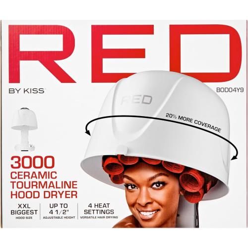 Red by Kiss 3000 Ceramic Tourmaline Professional Hood Dryer, 4 Heat Settings Blow Dryer for Home & Salon, Height Adjustable Convenient Big Hood Size Extra Coverage (1875 Wattage)
