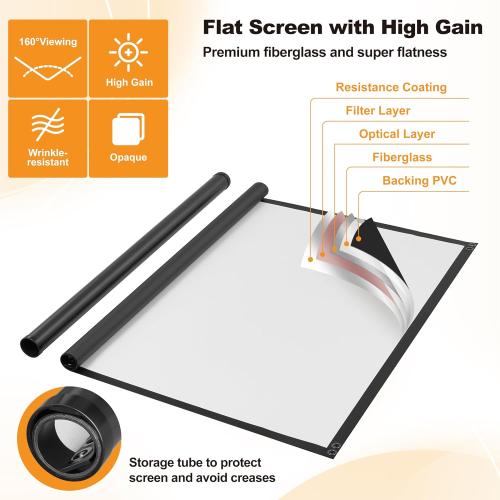 Size 16:9 Outdoor Projector Screen 100 Inch, 16:9, High Gain, Projector Screen with Stand, Wind-resistant Design for Portable Projection Screen Outdoor, With Ropes and Spikes, 4K Image for Home Theater, Camping