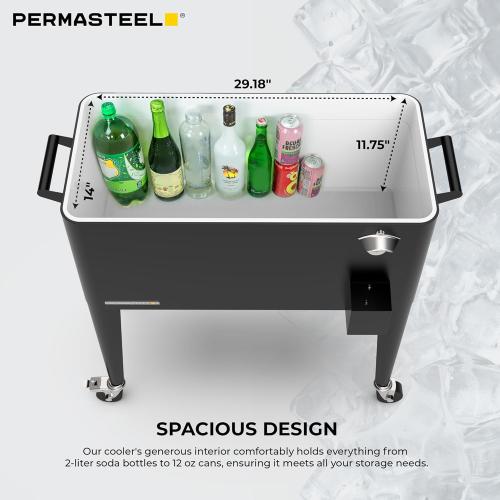 Permasteel 80 Quart Party Cooler, Rolling Ice Chest with Wheels and Handles for Indoor Outdoor Patio
