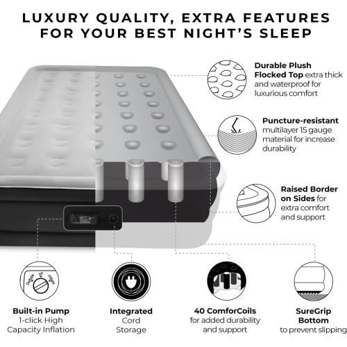 SoundAsleep Dream Series Raised Queen Air Mattress, Built-in Pump, Black