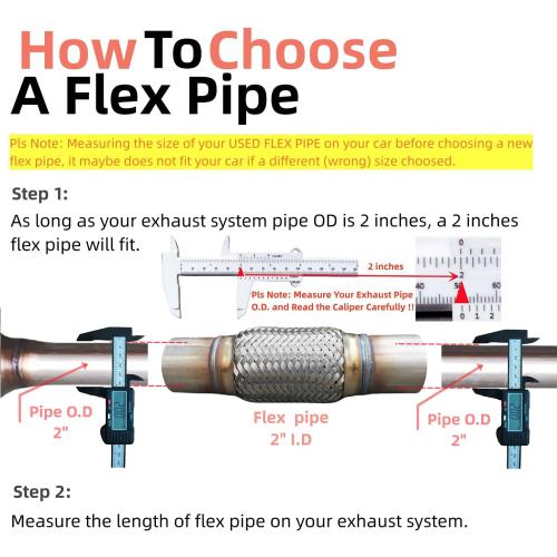 Exhaust Flex Pipe Universal Type 100% Stainless Steel For Heavy Duty and Cars (1 PC, 2X6X10)