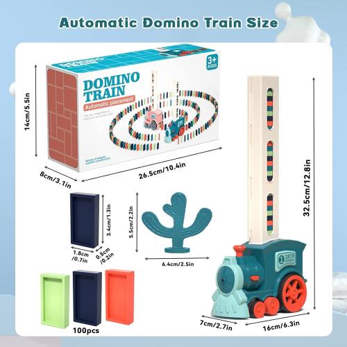 Domino Train Toy Set for Kids, Automatic Dominoes Blocks Building and Stacking Toys Creative Kids Games Early Education Christmas Birthday Gift Boys Girls Age 3 4 5 6 7 8 Year Old (Cyan)