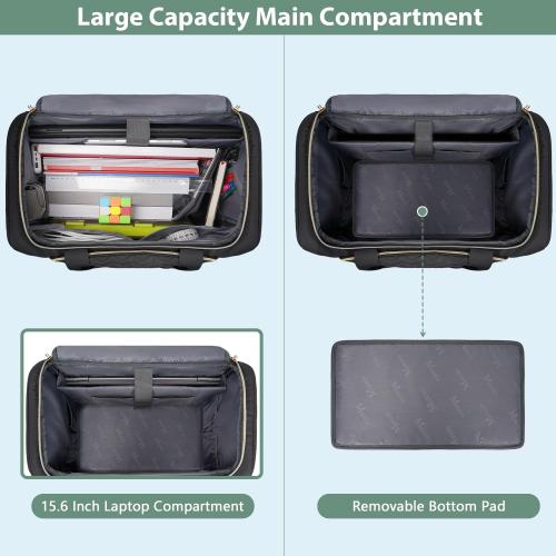 MATEIN Rolling Laptop Bag for Women, 15.6 Inch Rolling Briefcase with Wheels &Detachable Cart, Roller Computer Teacher Tote Bag with Insulated Lunch Box Gift for Nurse Work Business Office, Deep Black