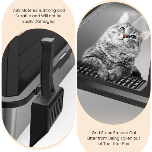 XXXL Stainless Steel Litter Box,Extra Large 28 L x 20 W Metal Litter Box for Big Cats & Multiple Cats with High Sided, Anti-Urine Leakage, Non-Sticky, Easy Cleaning, Include Scoop(Black)