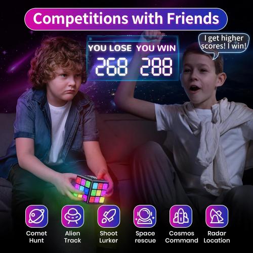 Rechargeable Puzzle Cube with Games - 15-in-1 Fun Brain Memory & Speed Games for Kids Teens - Christmas Easter Birthday Gifts for Boys Girls Ages 6-12  Years Old with Score Screen (Black)