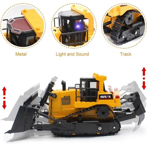 fisca Remote Control Bulldozer RC 1/16 Full Functional Construction Vehicle, 2.4Ghz 11 Channel Dozer Front Loader Toy with Light and Sound for Kids Age 6, 7, 8, 9, 10 and Up Years Old