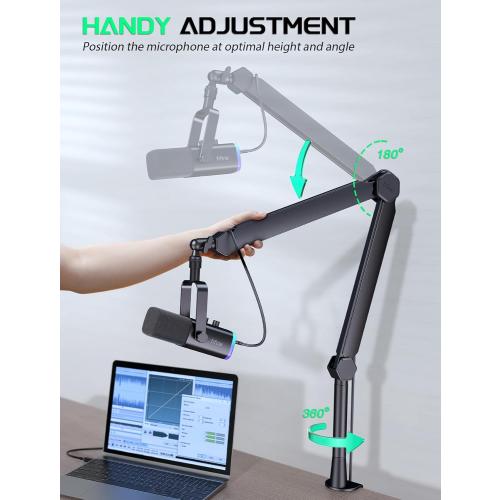 FIFINE Mic Boom Arm, Microphone Stand with Cable Management Channels, Extension Tube, Desk Clamp, Thread Adapter, Fully Adjustable Metal-Built Podcast Mic Arm for Streaming Gaming Recording-BM66T