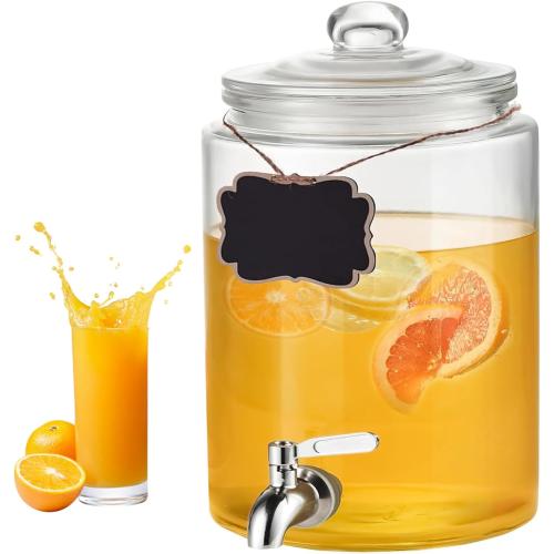 Beverage Dispensers with Spigot, Leakproof Glass Drink Dispenser with Stainless Steel Spigot, Multipurpose Water Container for Restaurants, Hotels, Parties