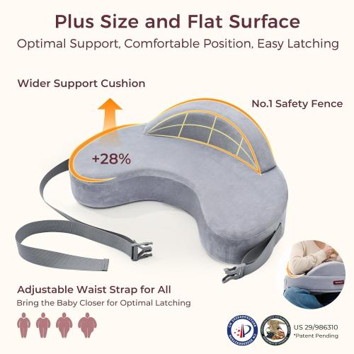 Momcozy Innovative Safety Fence Nursing Pillow - Firm & Springy Memory Foam - Stable, Ergonomic Support & Comfort - Wider Breastfeeding Cushion, Adjustable, Removable Cover, Baby Safety Certified