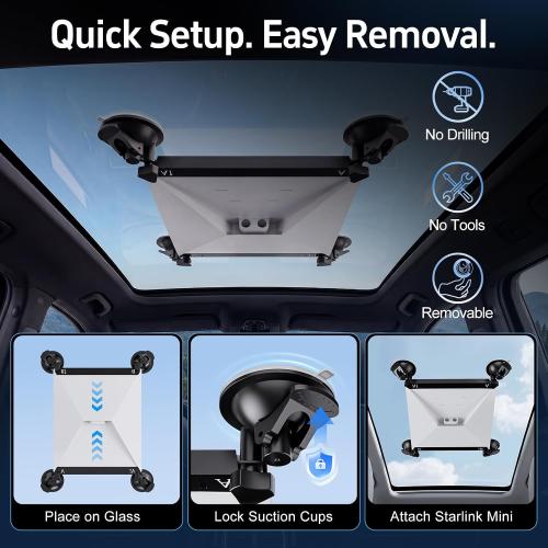 Starlink Mini Mount – Starlink Mini Car Mount Suction Cup Holder for Sunroof & Window, Strong Vacuum Base, Starlink Mini Accessories for RV, Boat, Truck (Black) (Black)