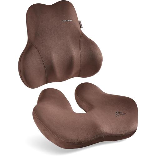 Coverado Memory Foam Car Seat Cushion and Lumbar Support Pillow for Car, Ergonomic Office Chair Cushion for Lower Back Pain Relief, Breathable & Non-Slip for Car, Home, and Office Use, Coffee