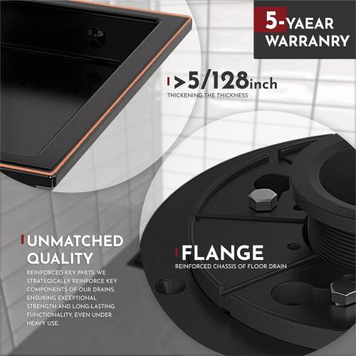 WEBANG 6 Inch Square Shower Floor Drain with Flange,Quadrato Pattern Grate Removable,Food-Grade SUS 304 Stainless Steel,Watermark&CUPC Certified,Oil Rubbed Bronze