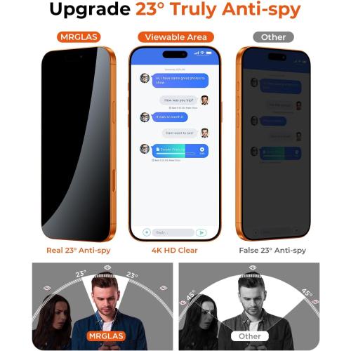 MRGLAS TOP 9H  Glass 2 2 Packs for iPhone 17 Pro Max Privacy Screen Protector with Camera Lens Protector [Zero Bubble][10X Military Protection] 17 ProMax Tempered Glass Full Edge Coverage,Case-Friend