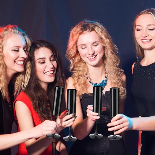 Domensi 30 Pcs Champagne Flutes Bulk Acrylic Goblet 6 oz High Stem Wine Glasses Champagne Cup Unbreakable Reusable for Christmas Halloween Valentine Birthday Wedding Party Decorations (Black)