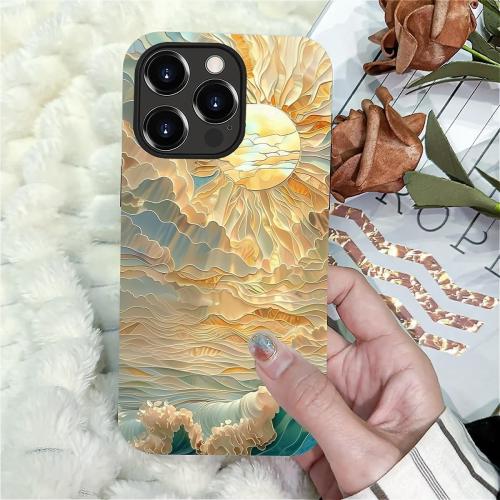 ZHEGAILIAN Case for iPhone 13 Pro Max,Ocean Waves Sun Rays Stained Glass for 2 in 1 Hard Shell   Soft Silicone,Shockproof Bumper Drop Protective Case for iPhone 13 Pro Max