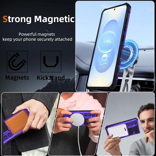 for Samsung Galaxy S25 Plus Case Magnetic Compatible with MagSafe Wireless Charging,with Screen Protector,for S25 Case Built-in Kickstand Military Grade Shockproof Heavy Duty Protection Purple