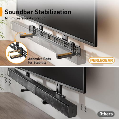 Black Perlegear Soundbar Mount, Sound Bar Mount with Holes/Without Holes, Sound Bar Mounts Under TV up to 15 lbs, Non-Slip Base Holder Extends 3.5” to 6”, Attach Speaker to TV or Wall