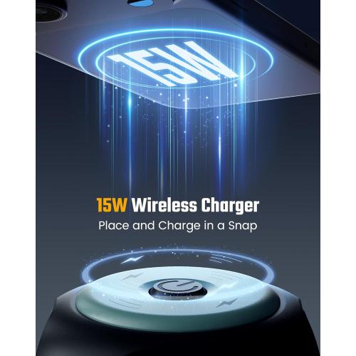 Power Strip Tower Wireless Charger, SUPERDANNY Surge Protector Tower, 10A 1080J Charger Station with 9 Outlets & 4 USB Ports, Extension Cord 10ft for Laptop Phone Black and Blue