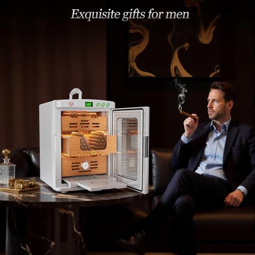 Cigar Humidor Cabinet, 25L Electric Thermostatic LED Cigar Humidor for 160-200 Cigars, Cedar Wood Shelves, Hygrometer & Humidifying Tray, Glass Door, ABS Moisture proof Shell, Cigar Care Partner