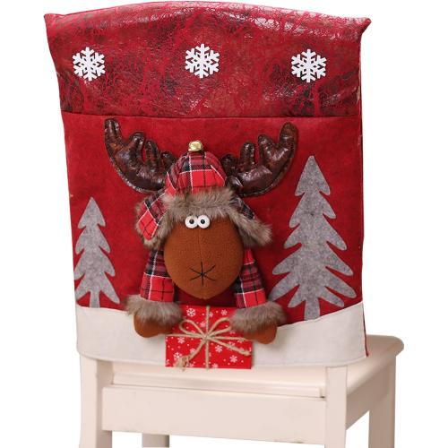 Christmas Chair Covers, Chair Back Covers for Xmas Banquet, Red Christmas Dining Room Chair Covers, Chair Covers Seat Protector for Home Kitchen Decor (Elk)