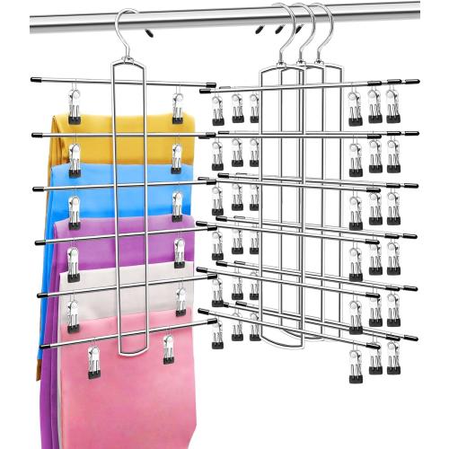 3 Pack Closet Organizers and Storage,6 Tiers Skirt Pants Hangers with Clips Space Saving for Home Organization and Storage,College Dorm Room Essentials for Girls Guys,Wardrobe Clothes Organizer