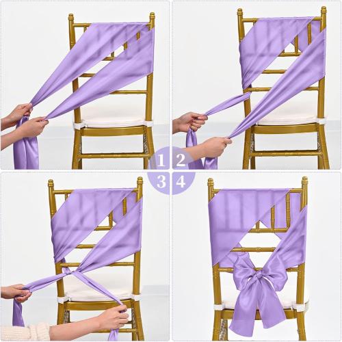 100 Pcs Satin Chair Sashes 78 inch for Wedding Reception Party Hotel Home Kitchen Decoration-Lavender