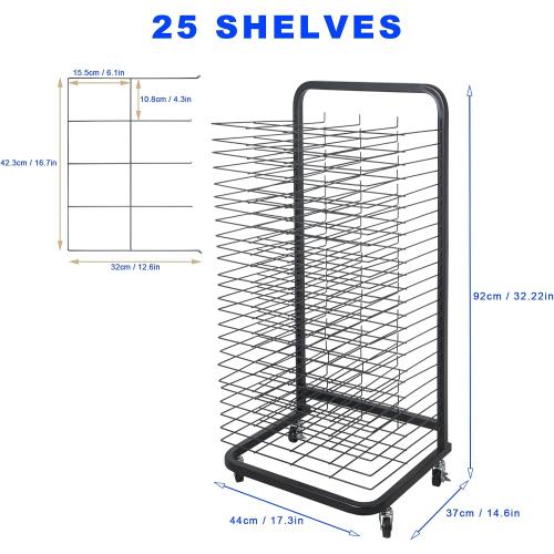32.22 x 14.6 x 17.3 inch Black 25 Removable Shelves, Art Drying Rack for Classroom,Art Storage Rack,Drying Rack Art,Art Canvas Storage,Art Rack,Painting Drying Rack,Mobile, Sturdy Metal,Sizes 32.22 x 14.6 x 17.3 inch