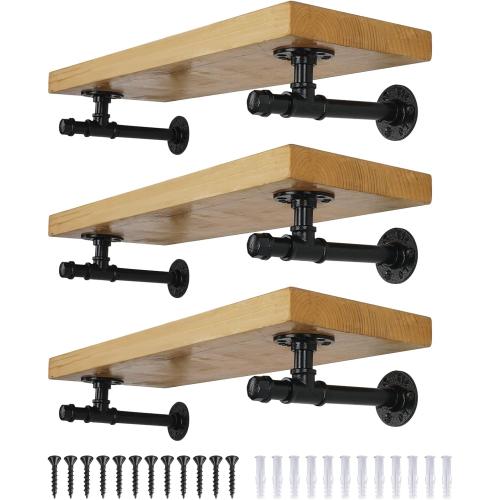 AddGrace 6 Pack Pipe Shelf Brackets 6 inches, DIY Industrial Floating Shelf Brackets Heavy Duty, Decorative Vintage Look Rustic Shelf Brackets, Wall Mounted Anti-Rust Shelf Supports