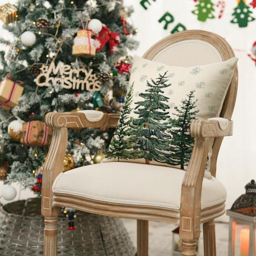 AVOIN colorlife Christmas Trees Snowflake Throw Pillow Cover, 16 x 16 Inch Winter Holiday Cushion Case Decoration for Sofa Couch