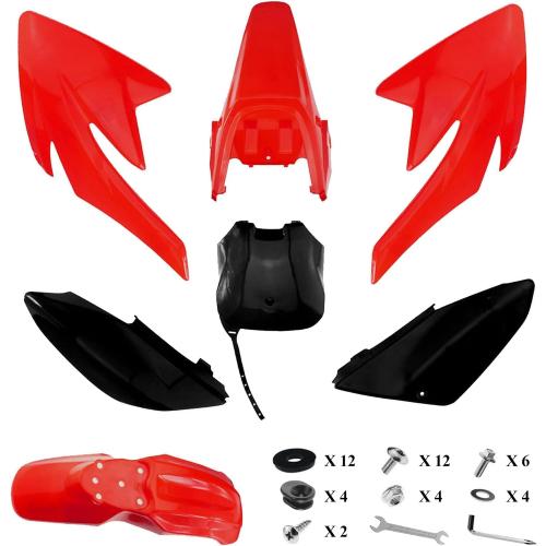 PRO BAT 7 PCs Plastic Fairing Fender Kit CRF 70 CRF70 125cc Apollo Dirt Pit Bike, Red&Black